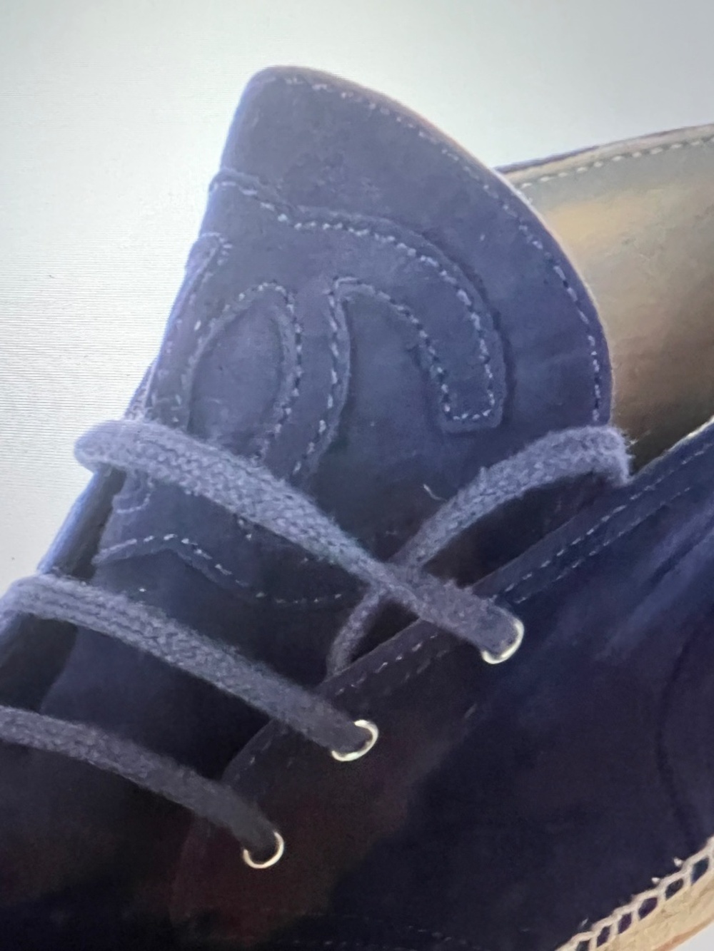 Chanel Suede Low Top Espadrille Sneakers Navy